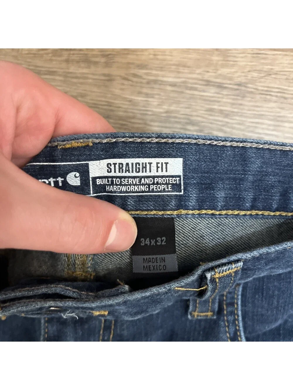 Carhartt 34x32 Men’s Dark Wash Blue Denim Jeans Straight Leg Regular 5-Pocket